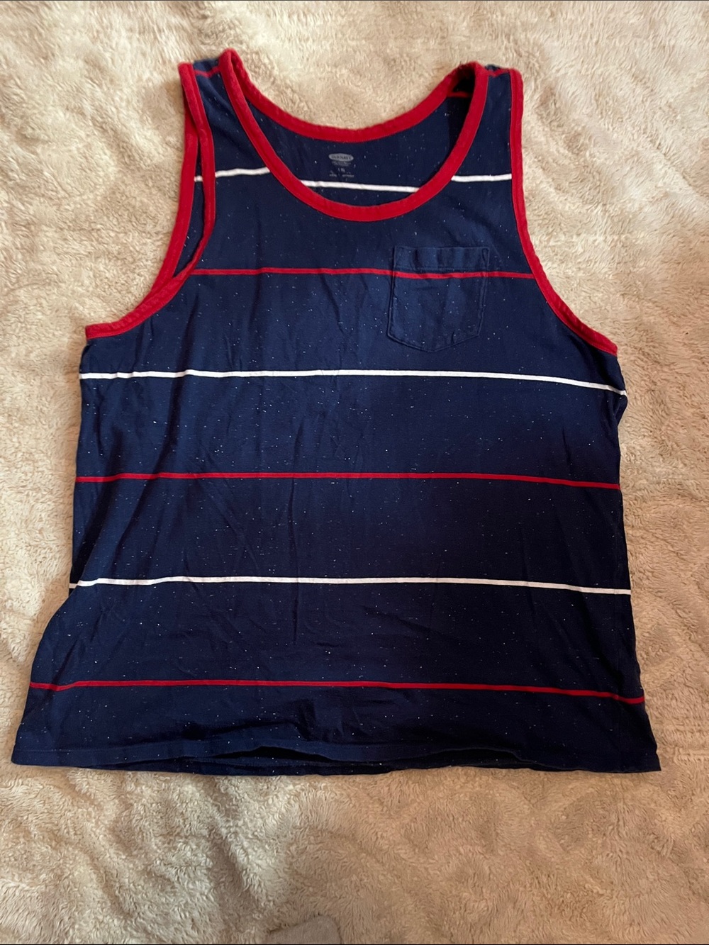 Navy Blue Striped Tank Top with Red and white Trim